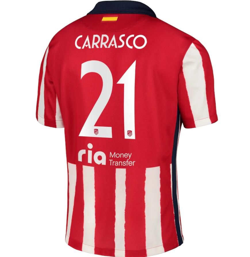 Atlético Madrid Metropolitano Home Kit Soccer Jersey with Carrasco 21 printing 2020/21